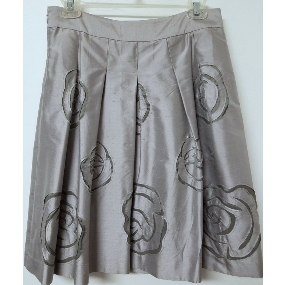INC Silk Cutout Floral Shimmery Taupe Skirt